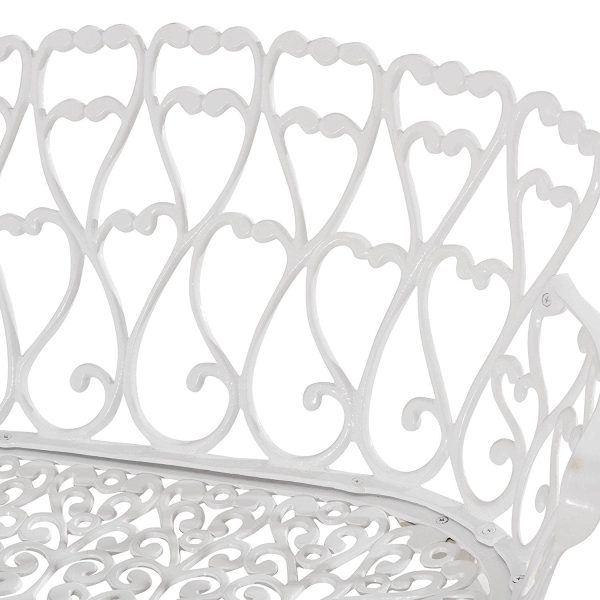 Antique Victorian Cast Aluminum Patio Dining Loveseat / Bench - White Heart - Image 9